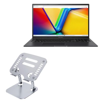 BoxWave Stand and Mount Compatible with ASUS Vivobook 17X (K3704) - Executive VersaView Laptop Stand, Ergonomic Adjustable Viewing Angle Metallic Riser - Metallic Silver