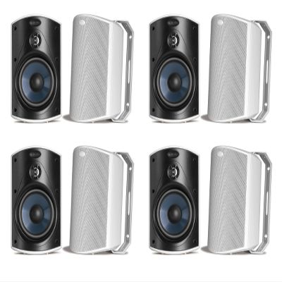 Polk Audio Atrium 4 Outdoor Speakers with Bass Reflex Enclosure | 8 Speaker Pack (4 Pairs, White) - All-Weather Durability | Broad Sound Coverage | Speed-Lock Mounting System | 4 Pairs (White)