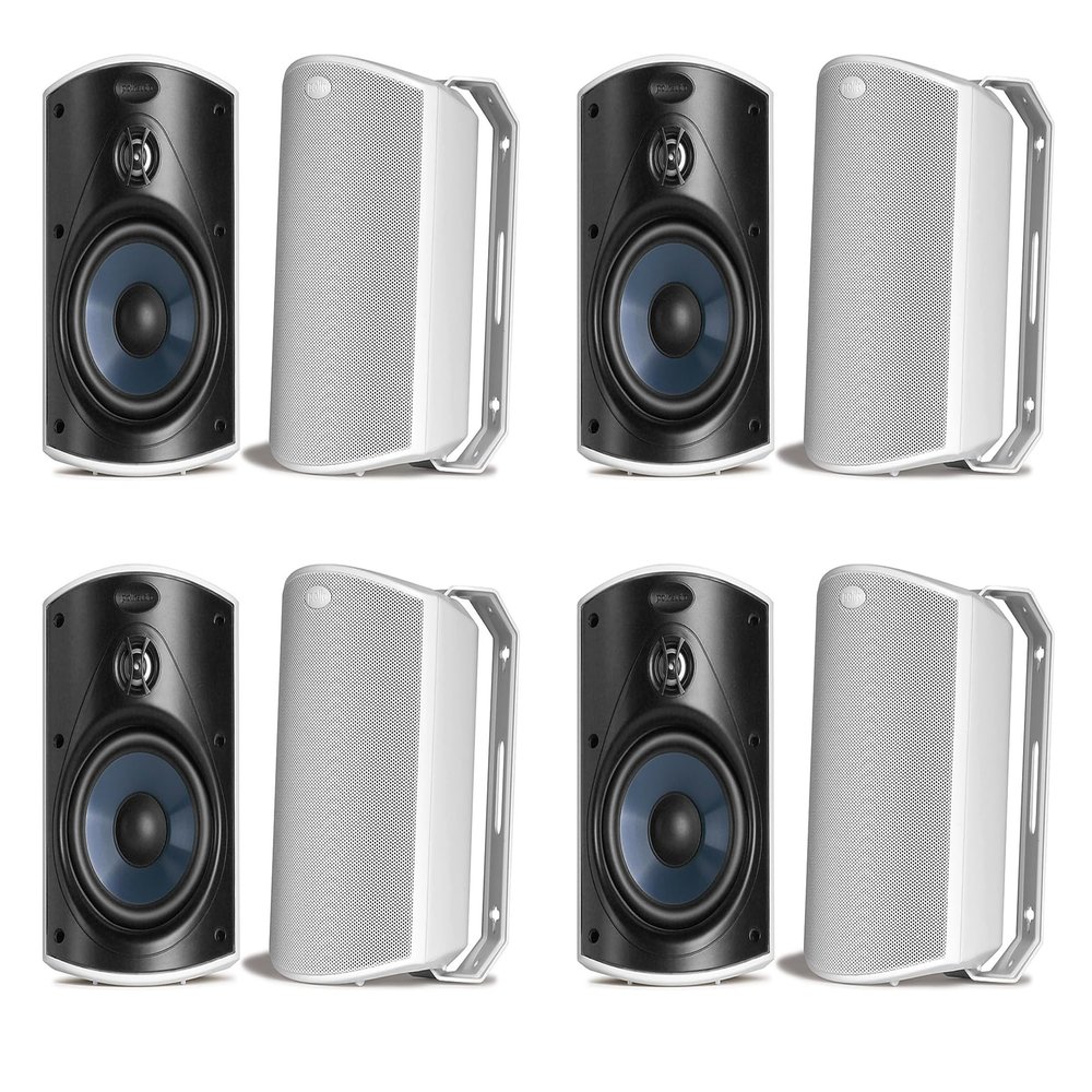 Polk Audio Atrium 4 Outdoor Speakers with Bass Reflex Enclosure | 8 Speaker Pack (4 Pairs, White) - All-Weather Durability | Broad Sound Coverage | Speed-Lock Mounting System | 4 Pairs (White)
