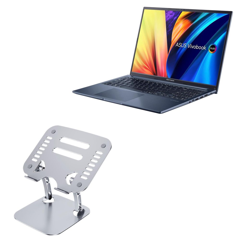 BoxWave Stand and Mount Compatible with ASUS Vivobook 15X OLED (M1603) - Executive VersaView Laptop Stand, Ergonomic Adjustable Viewing Angle Metallic Riser - Metallic Silver