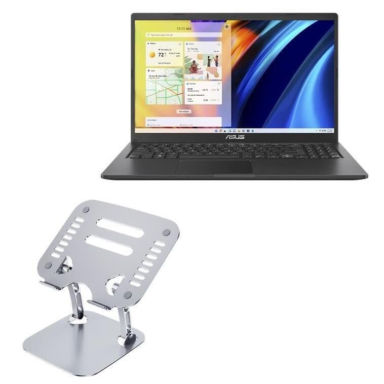 BoxWave Stand and Mount Compatible with ASUS VivoBook 15 (X1500) - Executive VersaView Laptop Stand, Ergonomic Adjustable Viewing Angle Metallic Riser - Metallic Silver