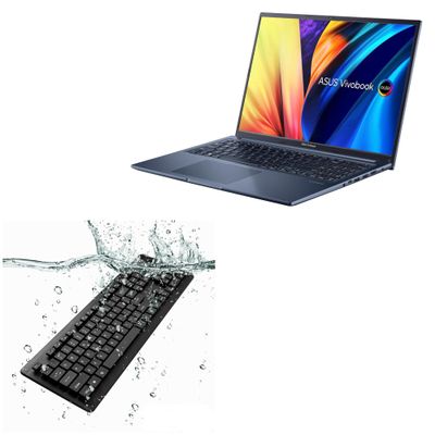 BoxWave Keyboard Compatible with ASUS Vivobook 15X OLED (M1603) - AquaProof USB Keyboard, Washable Waterproof Water Resistant - Jet Black
