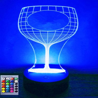 Jinnwell 3D Wine Cup led Night Light Lamp Illusion Night Light 16 Color Changing Table Desk Decoration Lamps Gift Acrylic Flat ABS Base USB Cable Toy