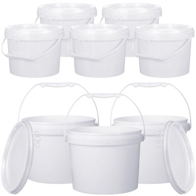 Leinuosen 8 Pcs 2 Gallon Plastic Food Safe Bucket with Lid and Handle Durable Heavy Duty Bucket Set Pail Container for Multipurpose Storage Paint Art Crafts Projects(White)