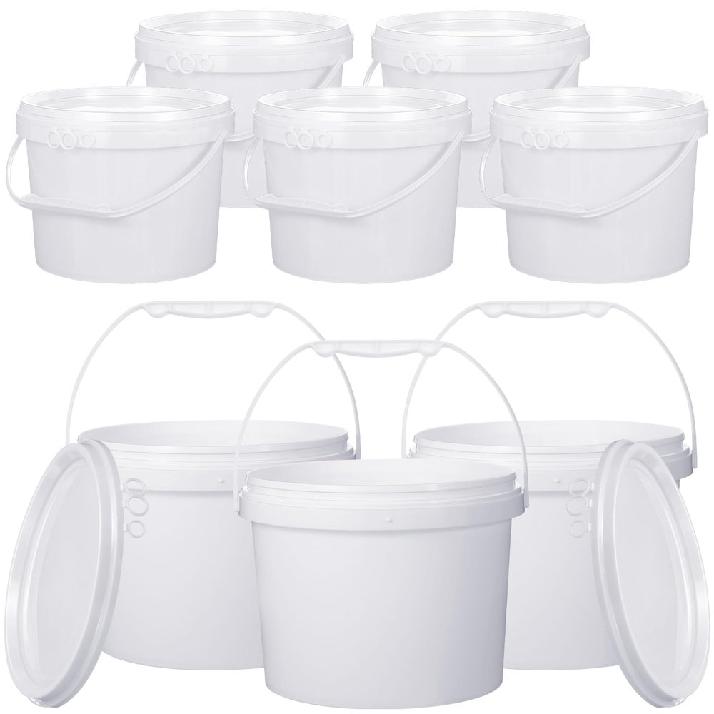 Leinuosen 8 Pcs 2 Gallon Plastic Food Safe Bucket with Lid and Handle Durable Heavy Duty Bucket Set Pail Container for Multipurpose Storage Paint Art Crafts Projects(White)