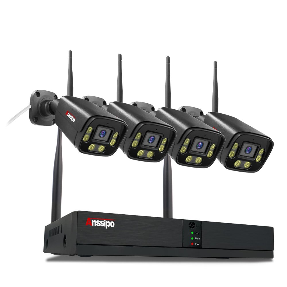 4K Wireless Security Camera System Outdoor Indoor, 4X 3MP Plug in WiFi Camera for 24/7 Recording, 8 Channel WiFi NVR, Two Way Audio, Color Night Vision,Person/Face Detection,Siren Alert,NO Hard Drive