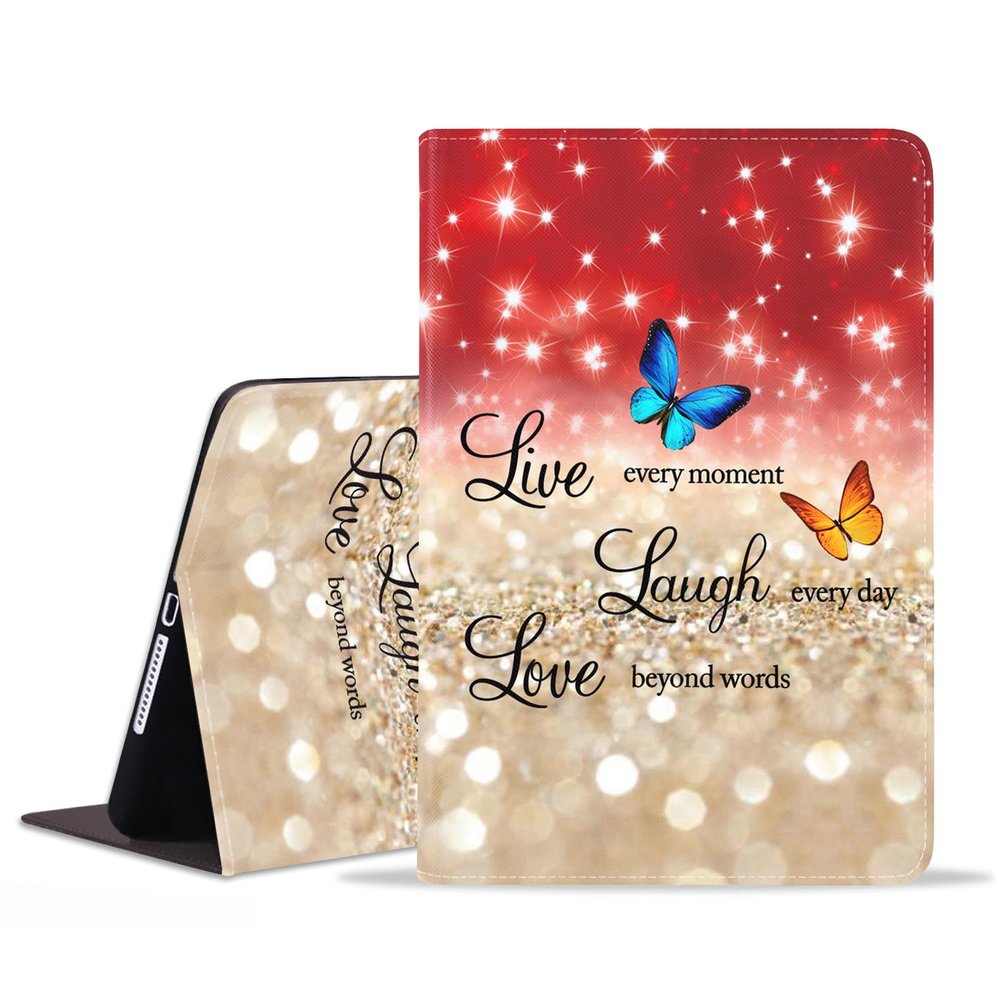 WEUIUJKILO Case for Samsung Galaxy Tab A8 10.5 Inch 2022 (Model: SM-X200/X205/X207), Slim PU Leather Folding Stand Smart Cover with Auto Sleep/Wake, Red Glitter Quote Live Laugh Love