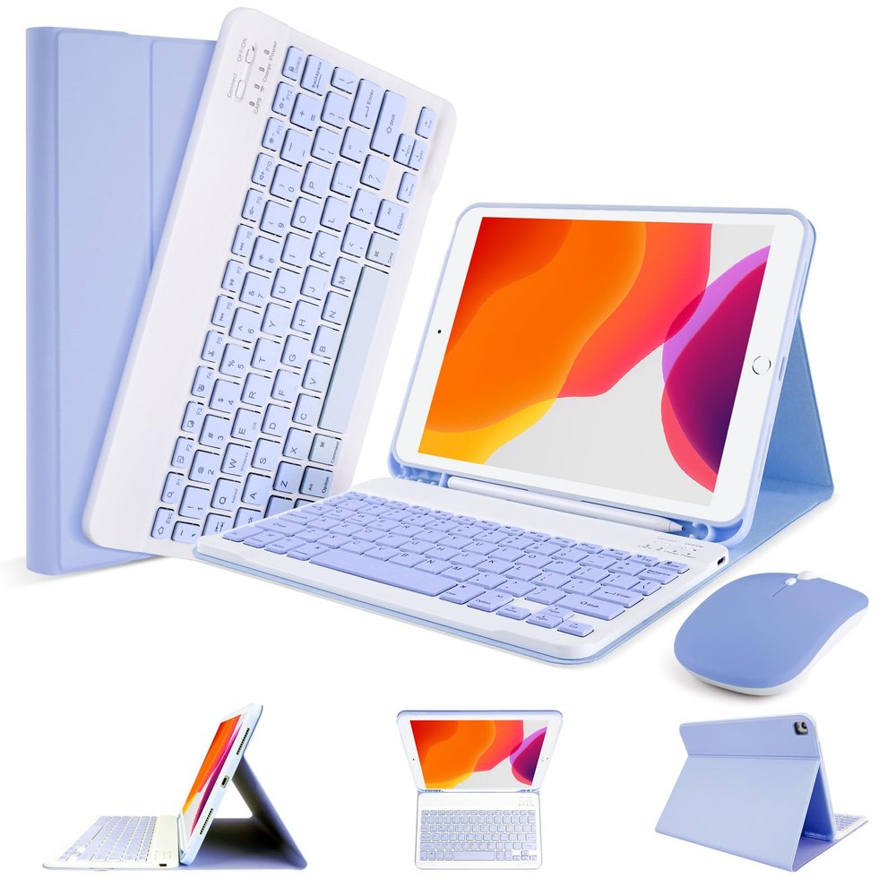 LAMA Wireless Keyboard Case with Mouse for iPad 10.2" 9th 8th 7th Generation, Detachable Bluetooth Keyboard with Pencil Holder for iPad 10.2 Inch/iPad Air 10.5"(3rd Gen)/iPad Pro 10.5 in, Purple