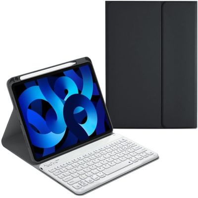 AnMengXinLing for iPad 11th(A16)/10th Generation Case with KeyboardSlim Candy Wireless Detachable Keyboard Case with Pencil Holder, Black+White