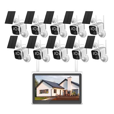 ZHXINSD 2K Solar Security Cameras Wireless Outdoor WiFi with 10" Monitor, 10CH 4MP Wire-Free Camera System, 10PC Battery Powered Security Cameras for Home Security, Waterproof, Floodlight, 64G Storage
