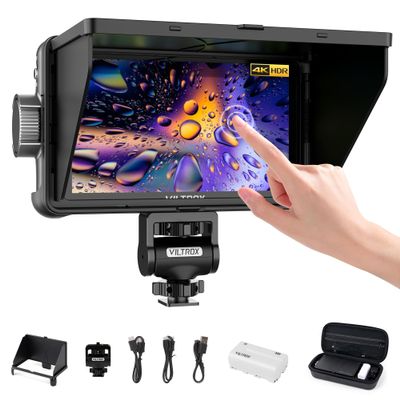 VILTROX DC-550 Touch Screen DSLR Camera Field Monitor 1200 Nits High-Bright 5.5 inch DSLR Camera Monitor with Sunshade Hood/Battery 3D LUT HDR 4K HDMI in and Out Exposure Focus Assist Waveform Monitor