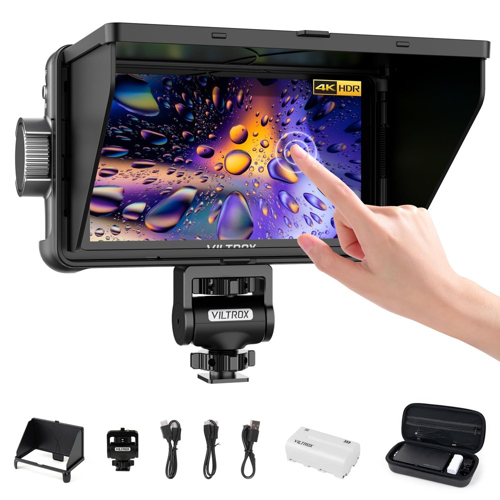 VILTROX DC-550 Touch Screen DSLR Camera Field Monitor 1200 Nits High-Bright 5.5 inch DSLR Camera Monitor with Sunshade Hood/Battery 3D LUT HDR 4K HDMI in and Out Exposure Focus Assist Waveform Monitor