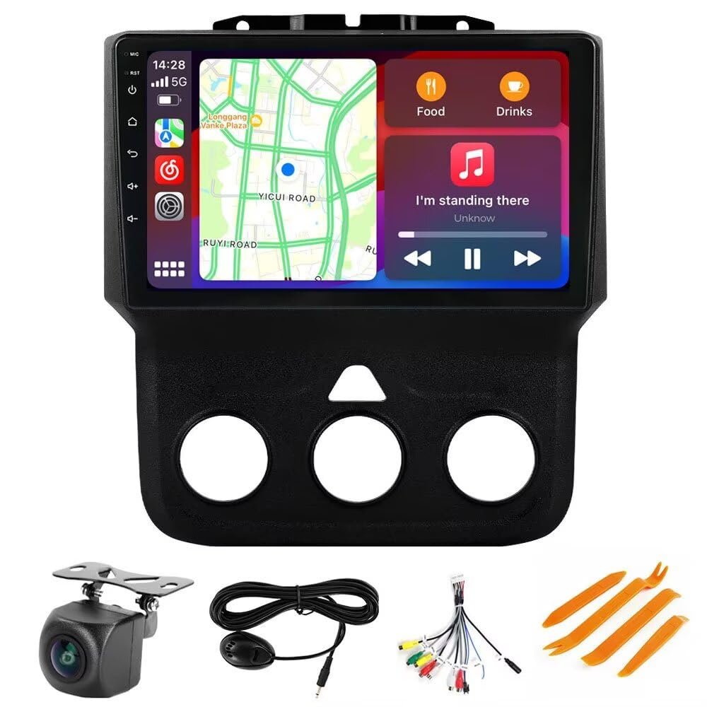 Car Radio Stereo for Dodge RAM 1500 2500 3500 2013-2019 Manual AC, Biorunn Android 9 Inch Octa Core GPS Navigation Built-in Car-Play Android Auto IPS FM AM RDS SWC DSP, 4GB RAM 32GB ROM