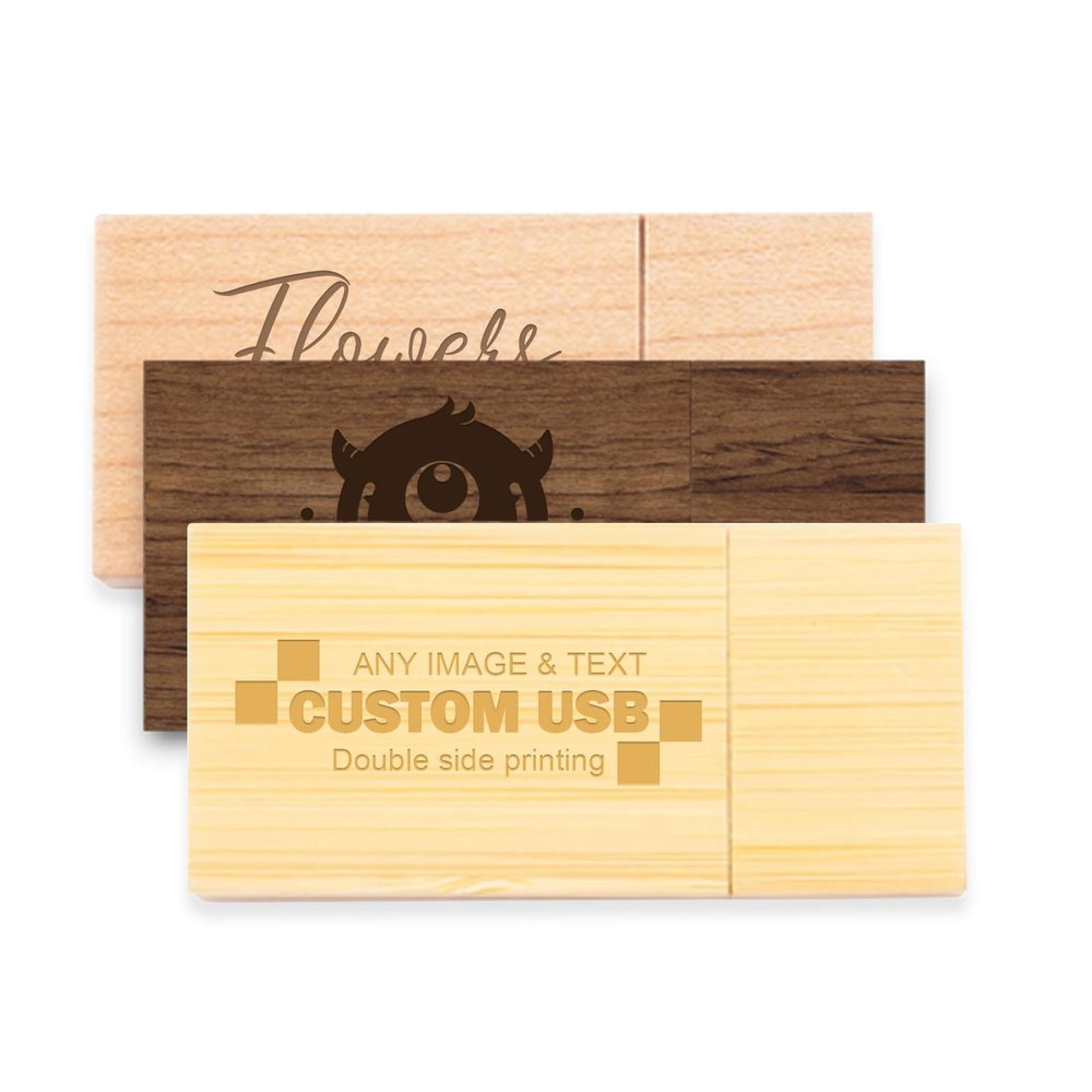 Wooden Custom USB Flash Drive 16GB 50 Pack, JBOS Wood Customized USB Thumb Drives 16GB Personalized Logo USB Stick Bulk Ideal Marketing Tool (Walnut/Maple/Bamboo)