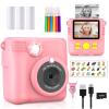 Radekly Instant Print Camera for Kids,Christmas Birthday Gifts for Age 3-12 Girls Boys1080P HD Digital Video Cameras for Toddler,Kids Portable Toy with 3 Rolls Photo Paper32GB Card-Pink view 1
