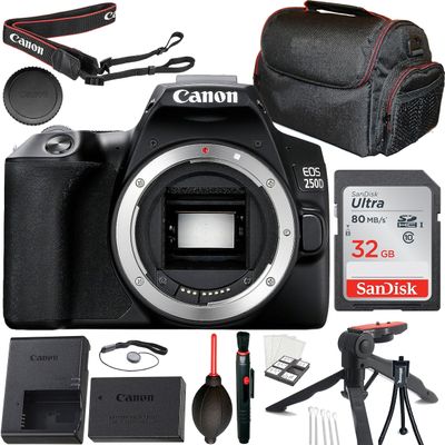 Canon EOS Rebel 250D / SL3 DSLR Camera (Body Only) + 32GB Memory Card + Tripod + Case + Cleaning Kit & More (Renewed)