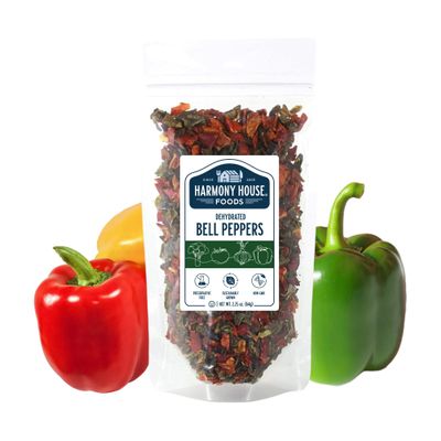 Harmony House Dried Mixed Bell Peppers, Diced - Dehydrated Vegetables For Cooking, Camping, Emergency Supply and More, 2.25 oz ZIP Pouch