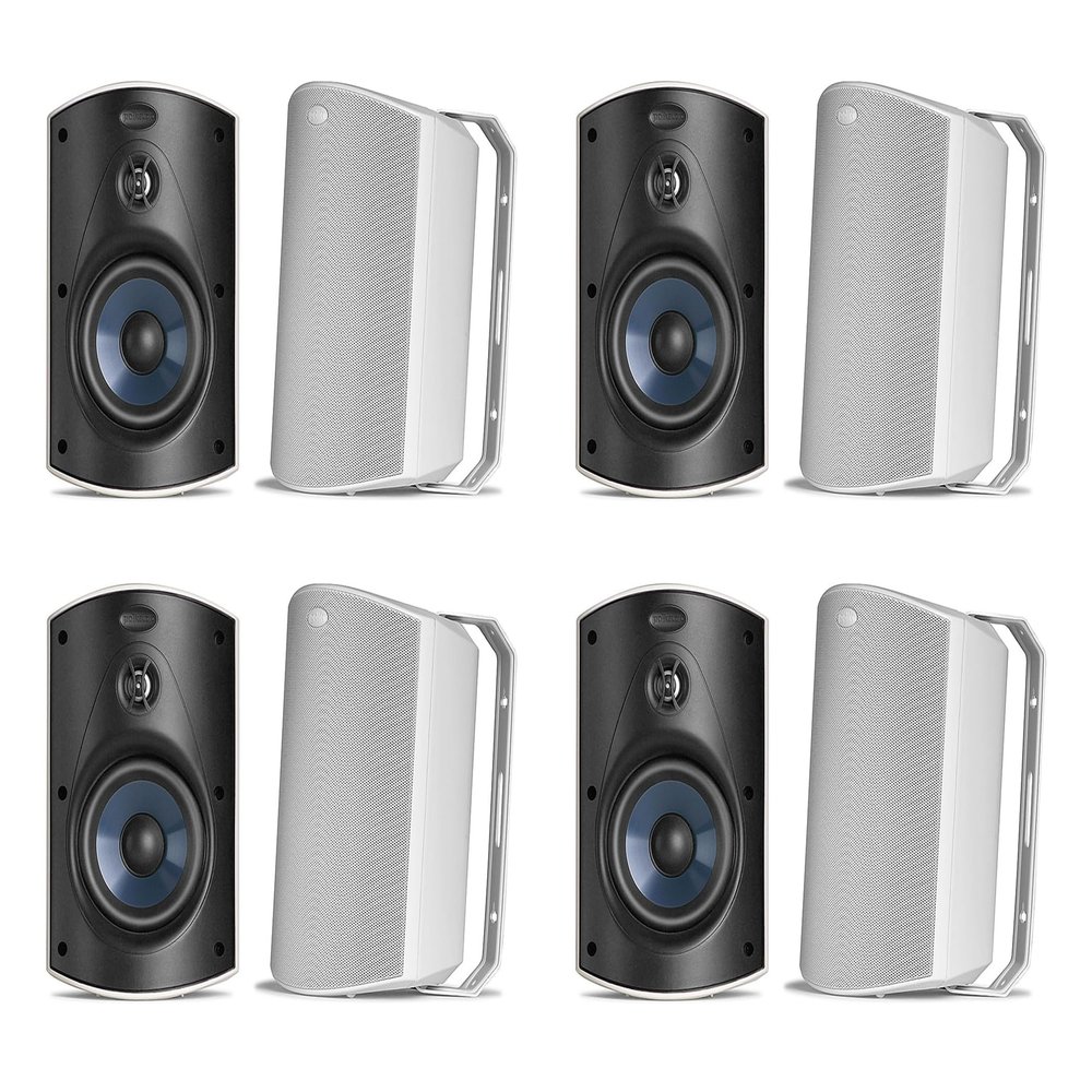 Polk Audio Atrium 5 Outdoor Speakers with Bass Reflex Enclosure | 8 Speaker Pack (4 Pairs, White) - All-Weather Durability | Broad Sound Coverage | Speed-Lock Mounting System | 4 Pairs (White)