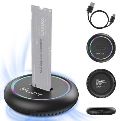 AMZPILOT M.2 NVMe & SATA to USB C Docking Station, M.2 SSD to USB A C Reader Adapter for Both M Key & B+M Key NVMe PCIE and SATA NGFF SSD Dock, Size for 22110 2280 2260 2242 2230 RGB Light Enclosure