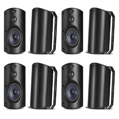 Polk Audio Atrium 6 Outdoor Speakers with Bass Reflex Enclosure | 8 Speaker Pack (4 Pairs, Black) - All-Weather Durability | Broad Sound Coverage | Speed-Lock Mounting System | 4 Pairs (Black)