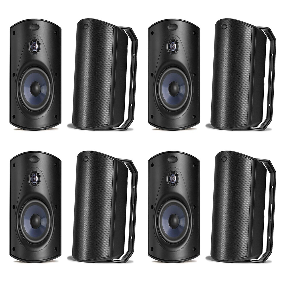 Polk Audio Atrium 6 Outdoor Speakers with Bass Reflex Enclosure | 8 Speaker Pack (4 Pairs, Black) - All-Weather Durability | Broad Sound Coverage | Speed-Lock Mounting System | 4 Pairs (Black)