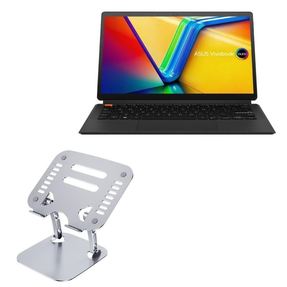 BoxWave Stand and Mount Compatible with ASUS Vivobook 13 Slate OLED (T3304) - Executive VersaView Laptop Stand, Ergonomic Adjustable Viewing Angle Metallic Riser - Metallic Silver