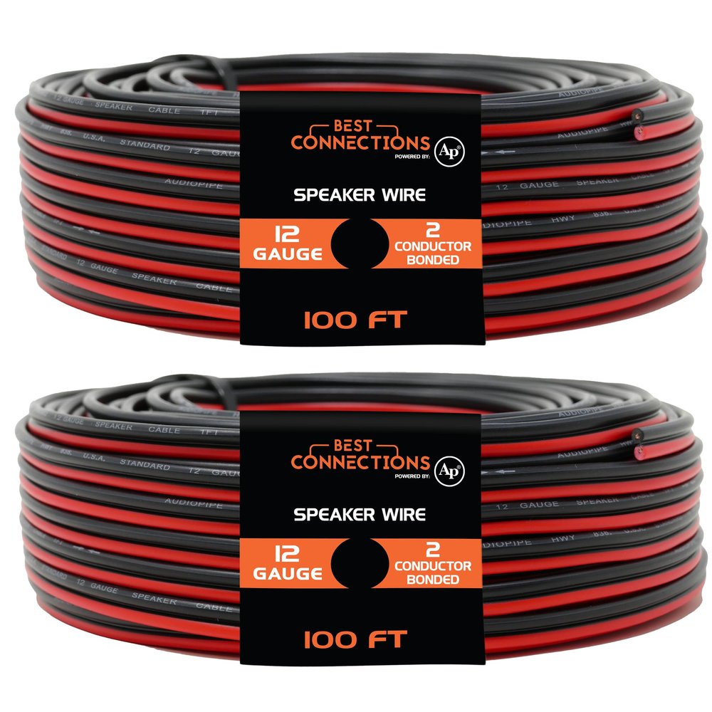 BEST CONNECTIONS Speaker Zip Wire (Various Gauge/Size Options) Primary Bonded Red & Black Speaker Cable Stranded Speaker Wire Car Audio Automotive Home Theatre (200 Feet (100ft x 2), 12 Gauge)