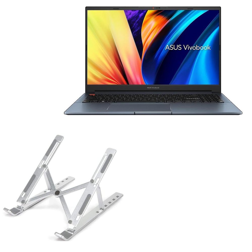 BoxWave Stand and Mount Compatible with ASUS Vivobook Pro 15 OLED (K6502) - Compact QuickSwitch Stand, Portable Multi Angle Viewing Foldable Riser - Metallic Silver