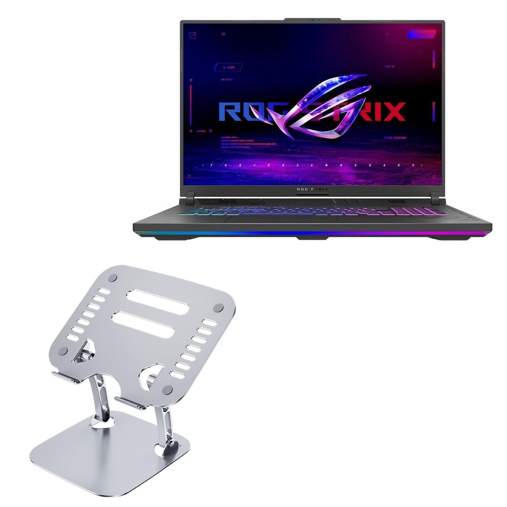 BoxWave Stand and Mount Compatible with ASUS ROG Strix G18 (2023) G814 - Executive VersaView Stand, Ergonomic Adjustable Viewing Angle Metallic Riser - Metallic Silver