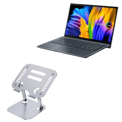 BoxWave Stand and Mount Compatible with ASUS Zenbook Pro 15 OLED (UM535) - Executive VersaView Laptop Stand, Ergonomic Adjustable Viewing Angle Metallic Riser - Metallic Silver