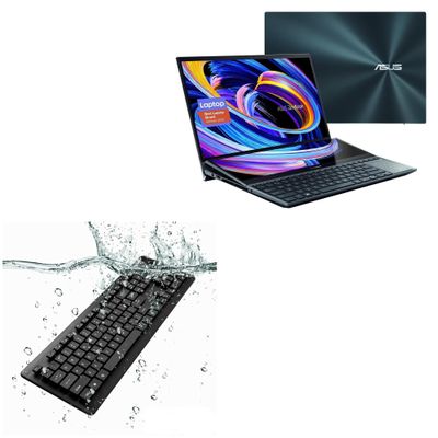 BoxWave Keyboard Compatible with ASUS Zenbook Pro Duo 15 OLED (UX582) - AquaProof USB Keyboard, Washable Waterproof Water Resistant - Jet Black