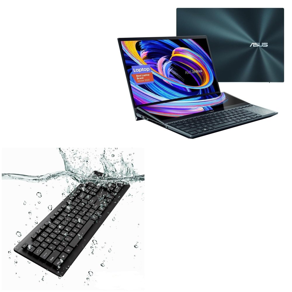BoxWave Keyboard Compatible with ASUS Zenbook Pro Duo 15 OLED (UX582) - AquaProof USB Keyboard, Washable Waterproof Water Resistant - Jet Black