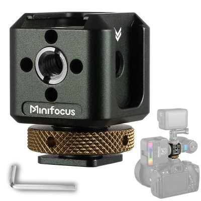 MINIFOCUS Camera Hot Shoe Extension Bracket with Quadruple Cold Shoe Mounts Adapter for Microphone LED Video Light, Aluminum Shoe Mount Holder with 1/4''&3/8'' Thread Hole and Arri-locating Hole