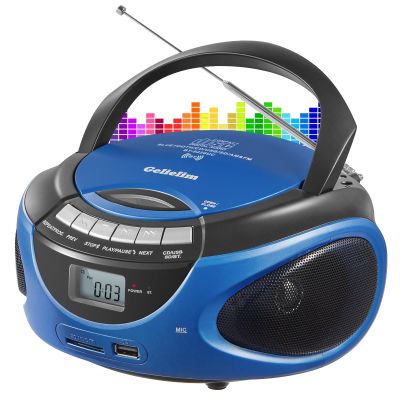 Gelielim Portable Boombox CD Player, Top Loading CD Players for Home with Bluetooth, AM FM Stereo Radio, Support USB, SD, MMC Drive, LCD Display, Headphone Jack, AC/DC Powered, Gift for Seniors-Blue
