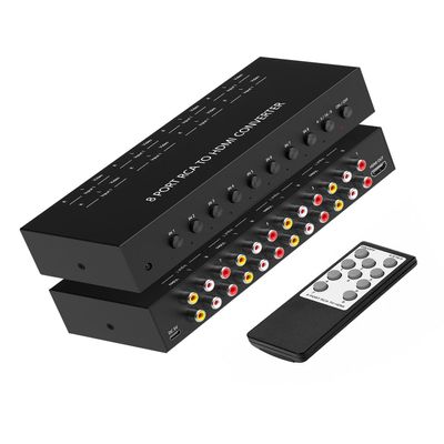 8 Port RCA to HDMI Converter, Dual AV to HDMI Converter Supports 16:9/4:3 Composite to HD MI Adapter Support 1080P PAL/NTSC Compatible with Sega/Xbox/PS1/PS2/PS3/WII/N64/VHS, VCRs, and DVD Players