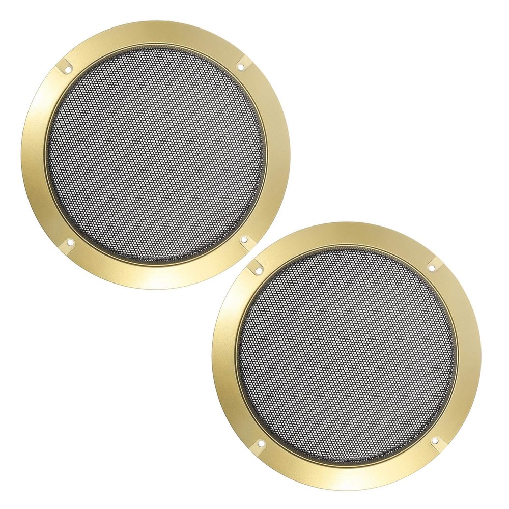 Unifizz 2pcs Car Audio Speaker Cover Mesh Subwoofer Grill Horn Glossy Guard 6.5'' Gold Tone Protector