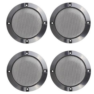 Unifizz Car 4pcs Metal Glossy Audio Speaker Cover Mesh Subwoofer Grill Horn Guard Decorative Circle Grille Protector 4 Inch Black