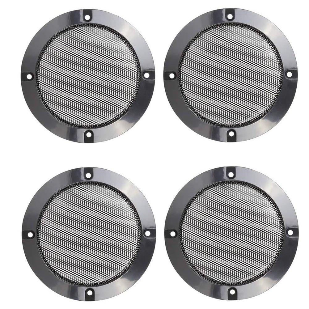 Unifizz Car 4pcs Metal Glossy Audio Speaker Cover Mesh Subwoofer Grill Horn Guard Decorative Circle Grille Protector 4 Inch Black