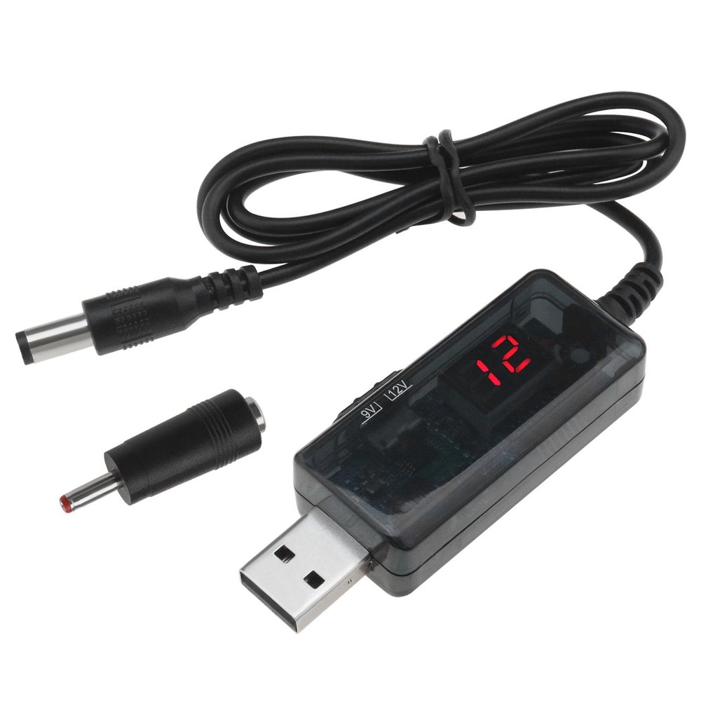 ECSiNG DC Booster Cable - LED Display, Step Up Converter 5V to 9V/12V, 0.8m Power Bank Router Cable with DC 5.5x2.1mm Jack 3.5x1.35mm for Power Adapter