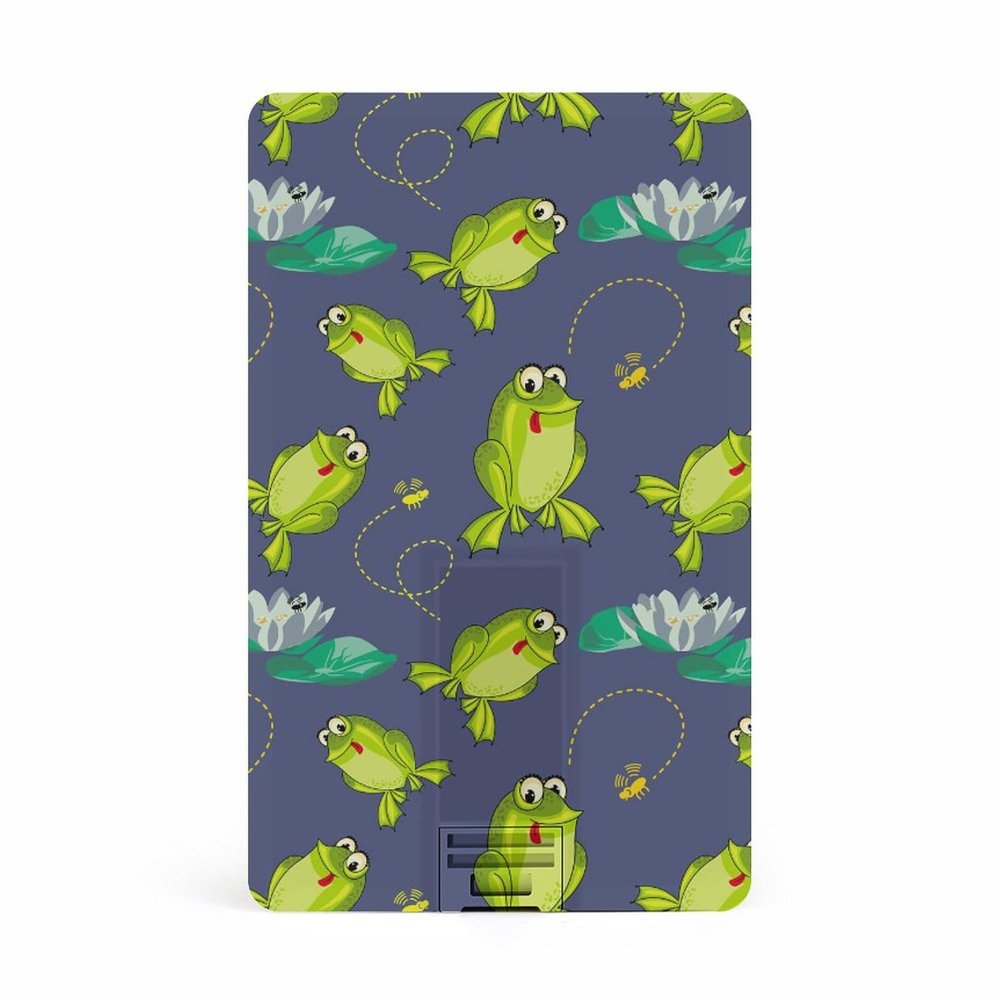 Frog in Lotus Pond USB Flash Drive Credit Card Design Memory Stick U Disk Thumb Business Gift 64G
