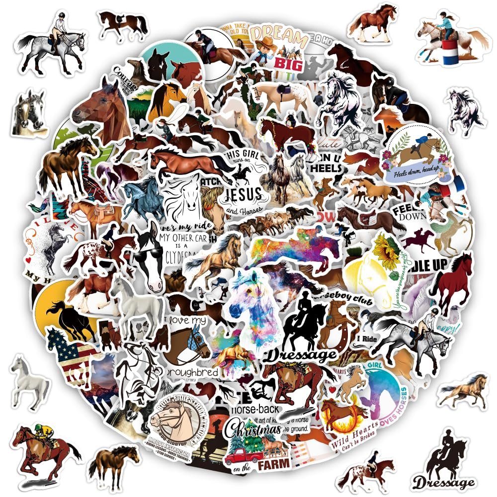 100PCS Horse Stickers, Horse Riding Stickers Pack for Water Bottle, Laptop, Car, Luggage, Animal Gifts for Adults Teens Kids