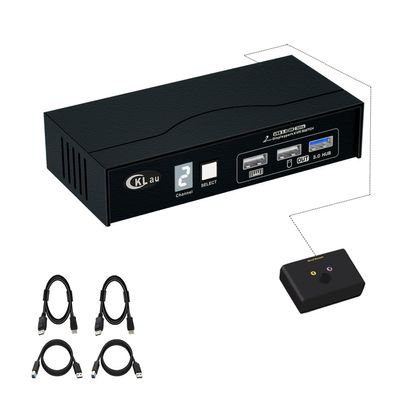 CKLau 8K60Hz 4K144Hz 2 Port USB 3.0 KVM Switch Displayport 1.4 with All Input Cables, Digital Display for Two Computers Sharing One Monitor