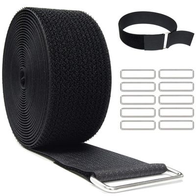 YMCRLUX 2" x32ft Reusable Cinch Strap with 20 Metal Buckles, Cut-to-Length Fastening Securing Straps, Adjustable Nylon Cable Straps and Cord Ties for Organizer or Storage, 2 inch Wide, Black