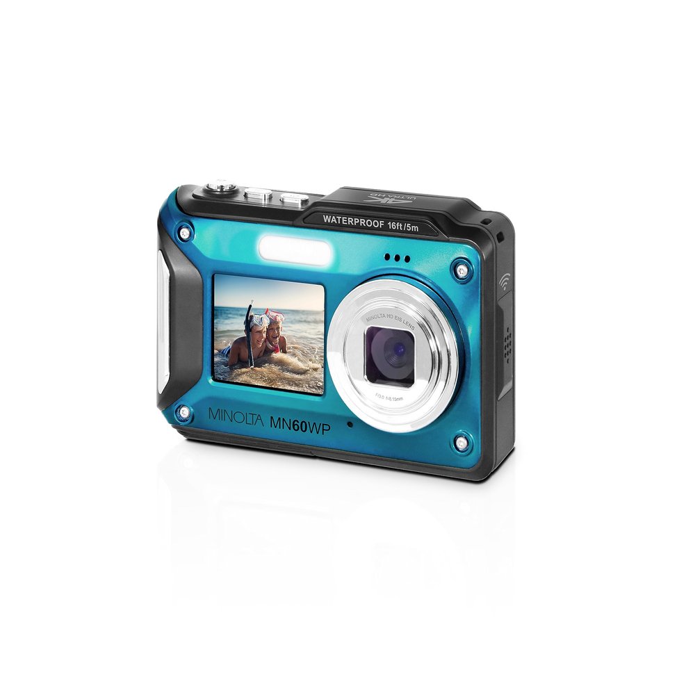 Minolta Waterproof Digital Camera - 48MP Photos, 4K UHD Video, Dual LCD Screens, 16ft Waterproof, 16X Zoom, Anti-Shake, Slow Motion, Compact Point-and-Shoot for Travel & Underwater (Blue)