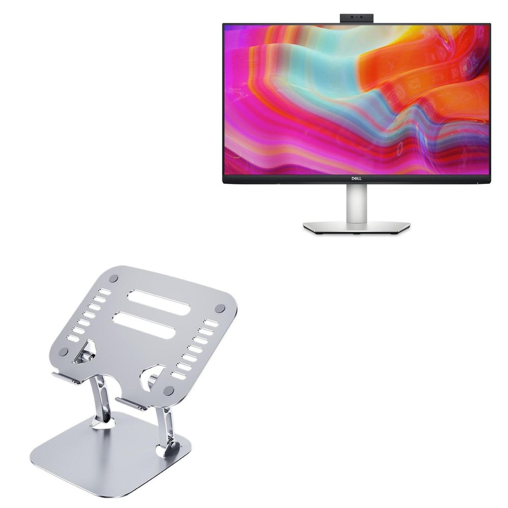 BoxWave Stand and Mount Compatible with Dell S2722DZ (27 in) - Executive VersaView Laptop Stand, Ergonomic Adjustable Viewing Angle Metallic Riser - Metallic Silver