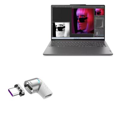 BoxWave Adapter Compatible with Lenovo Slim Pro 9i (16 in - 83C0) - MagnetoSnap PD Angle Adapter, Magnetic Charging Connector Device Saver - Metallic Silver