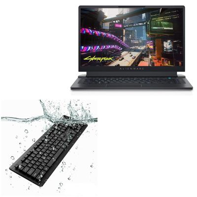 BoxWave Keyboard Compatible with Dell Alienware x15 R2 - AquaProof USB Keyboard, Washable Waterproof Water Resistant - Jet Black
