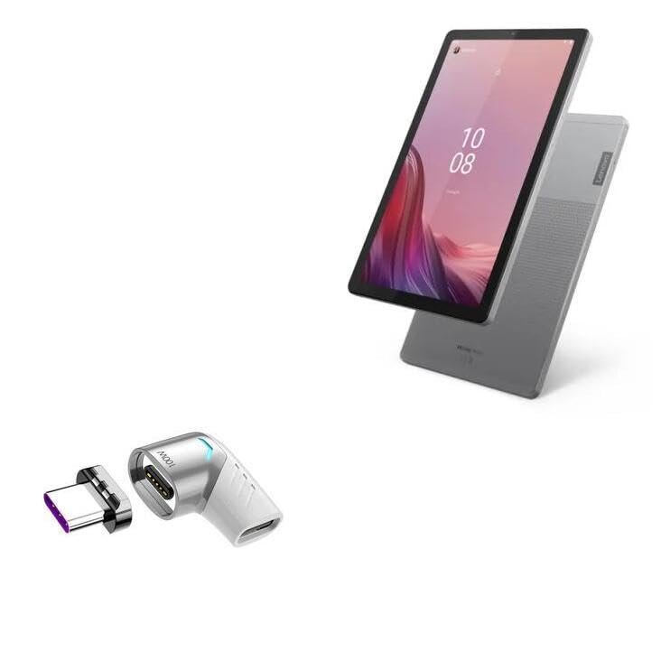 BoxWave Adapter Compatible with Lenovo Tab M9 - MagnetoSnap PD Angle Adapter, Magnetic Charging Connector Device Saver - Metallic Silver