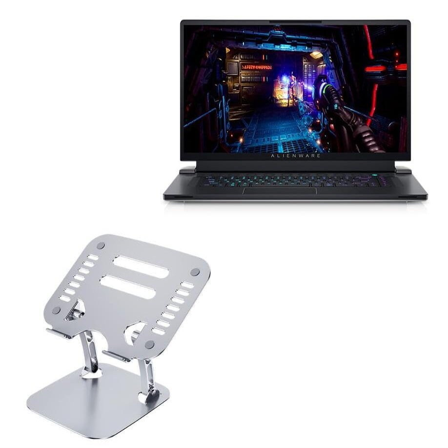 BoxWave Stand and Mount Compatible with Dell Alienware x17 R2 - Executive VersaView Laptop Stand, Ergonomic Adjustable Viewing Angle Metallic Riser - Metallic Silver