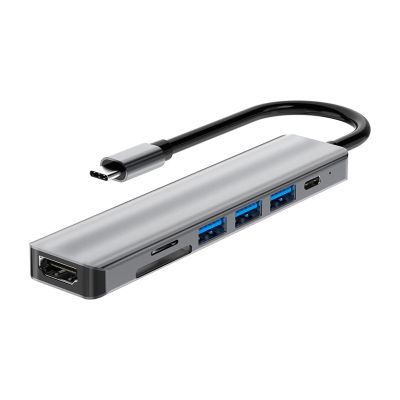 YIORYO 7 in 1 USB Hub Multiport Adapter - 3 USB Ports, SD/TF Card Reader, Portable Space Aluminum Dongle with 4K HDMI Output